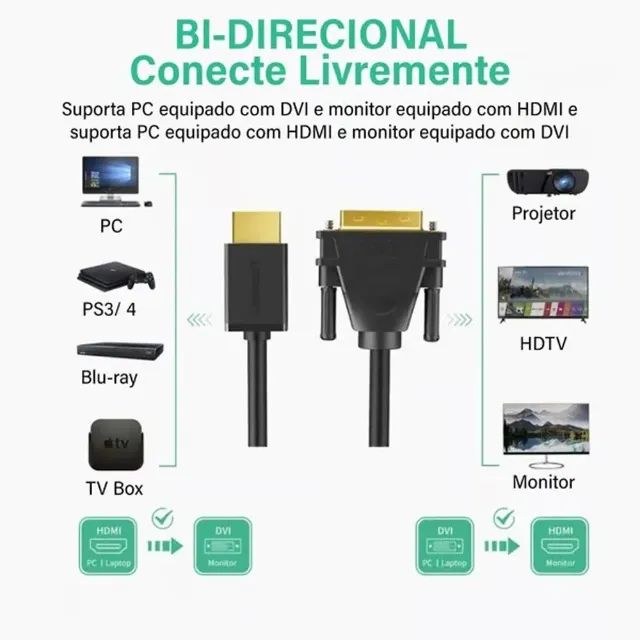 Cabo Hdmi para Dvi-d 2 Metros Full Hd Bidirecional Ugreen Hd106 *ENTREGA GRÁTIS* - Foto 3