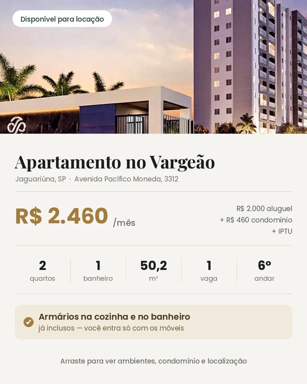 Aluguel apartamento 50m2 essencial residence 
