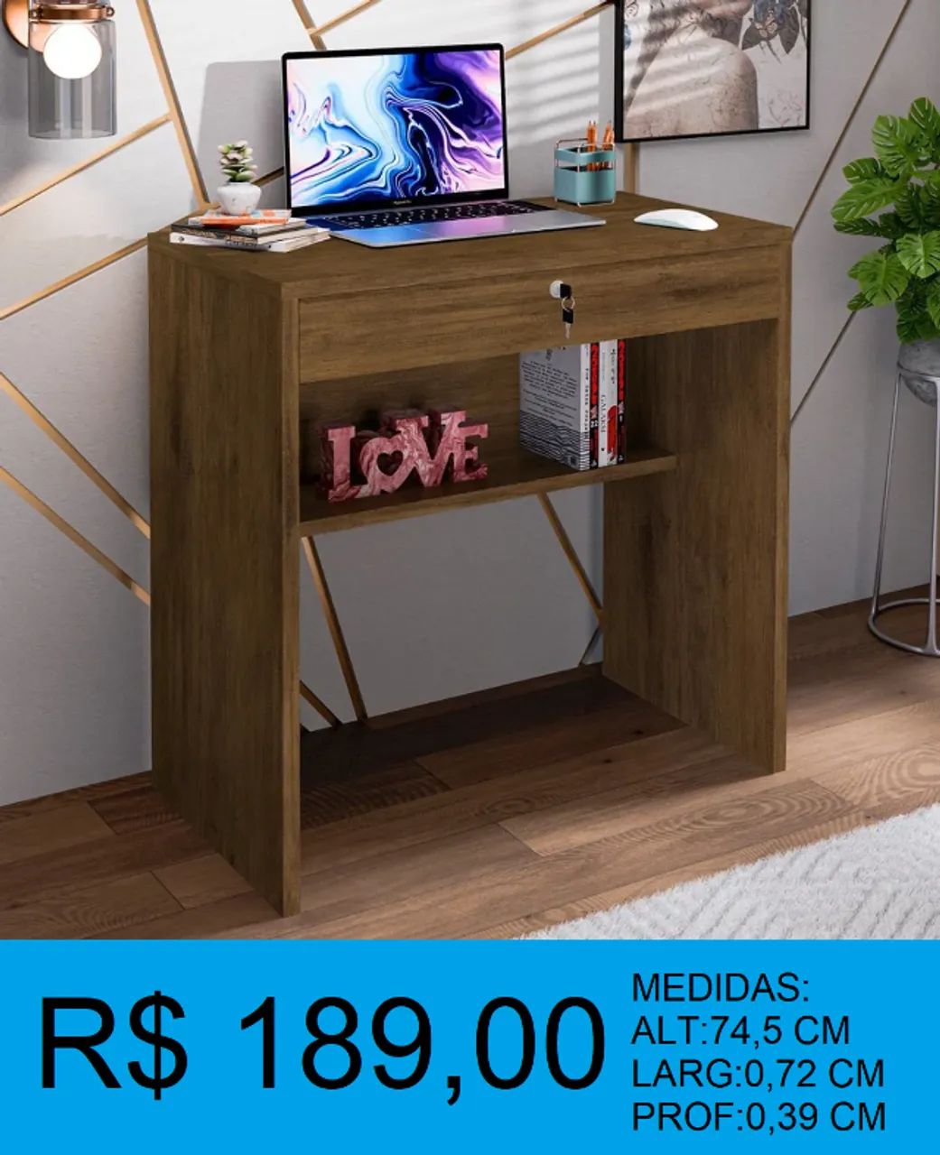 Escrivaninha com chave larg: 72cm - à pronta entrega - Foto 2