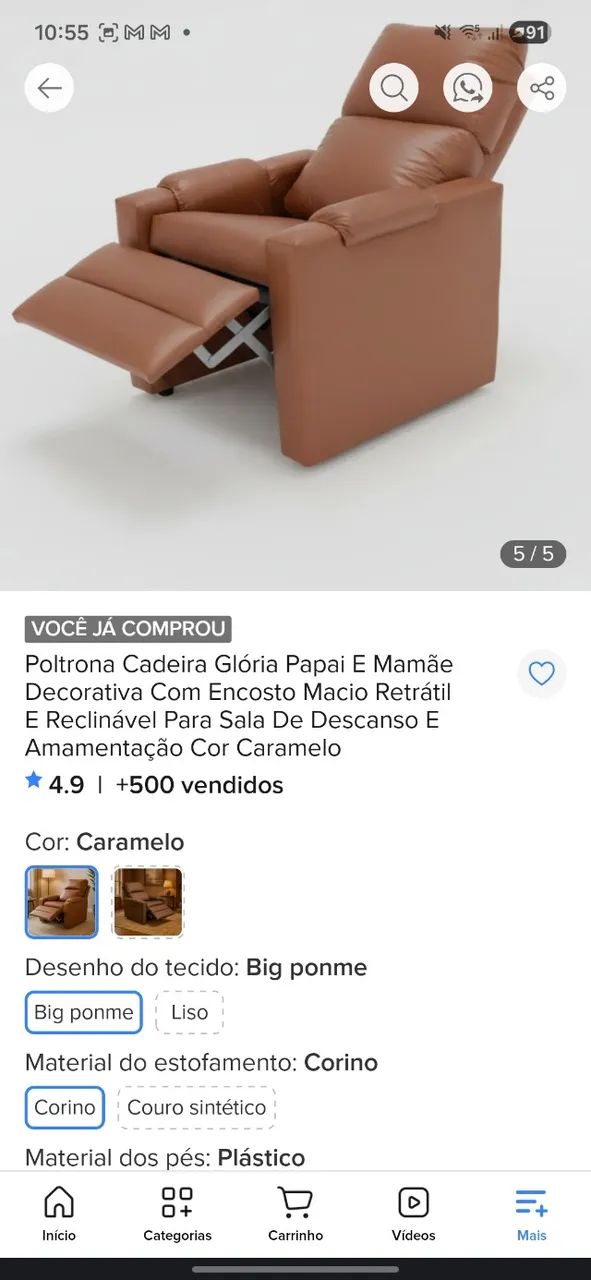 Poltrona de descanso ou amamentação corino marrom NOVA - Foto 4