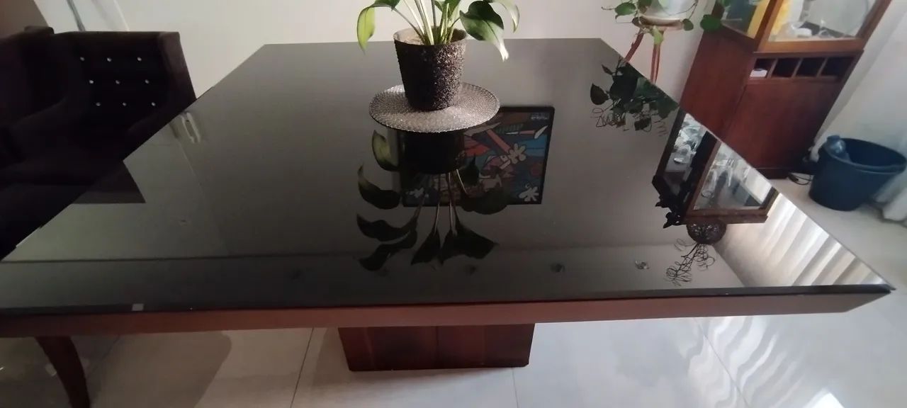 Mesa Jantar Vidro temperado Imbuia - Foto 5
