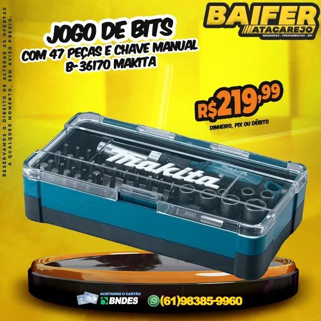 Jogo De Bits Com 47 Peças e Chave Manual B-36170 Makita