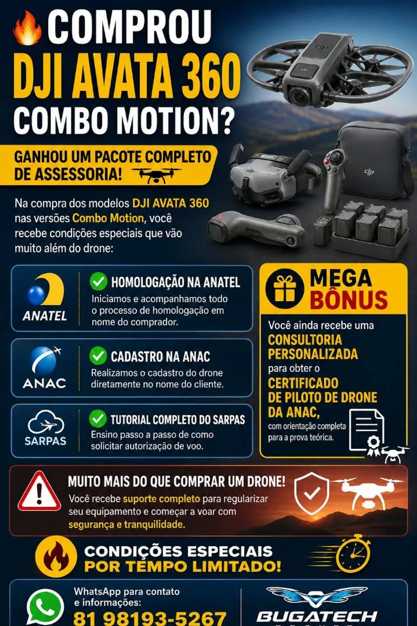 DJI AVATA 360 combo Motion  NOVO + invoice+ PROCESSOS ANATEL ANAC DECEA para comprador  - Foto 3