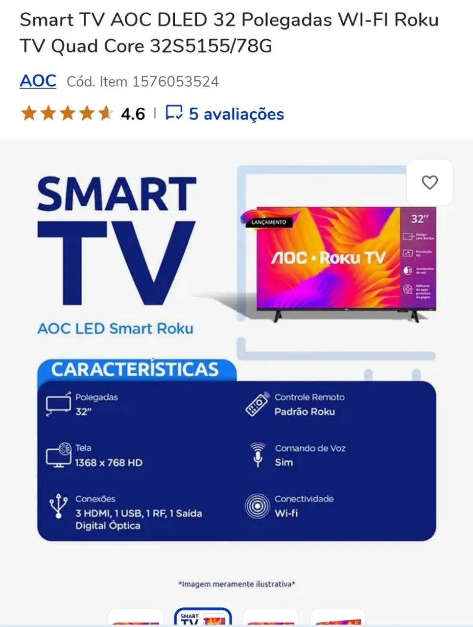 SMART TV AOC ROKU 32 '' - Foto 4