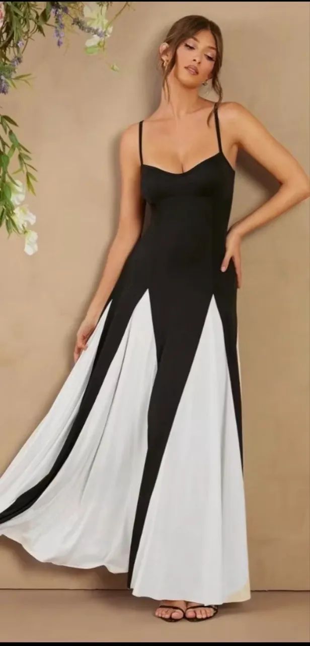 Vestido longo com efeito gráfico preto/branco - Foto 3