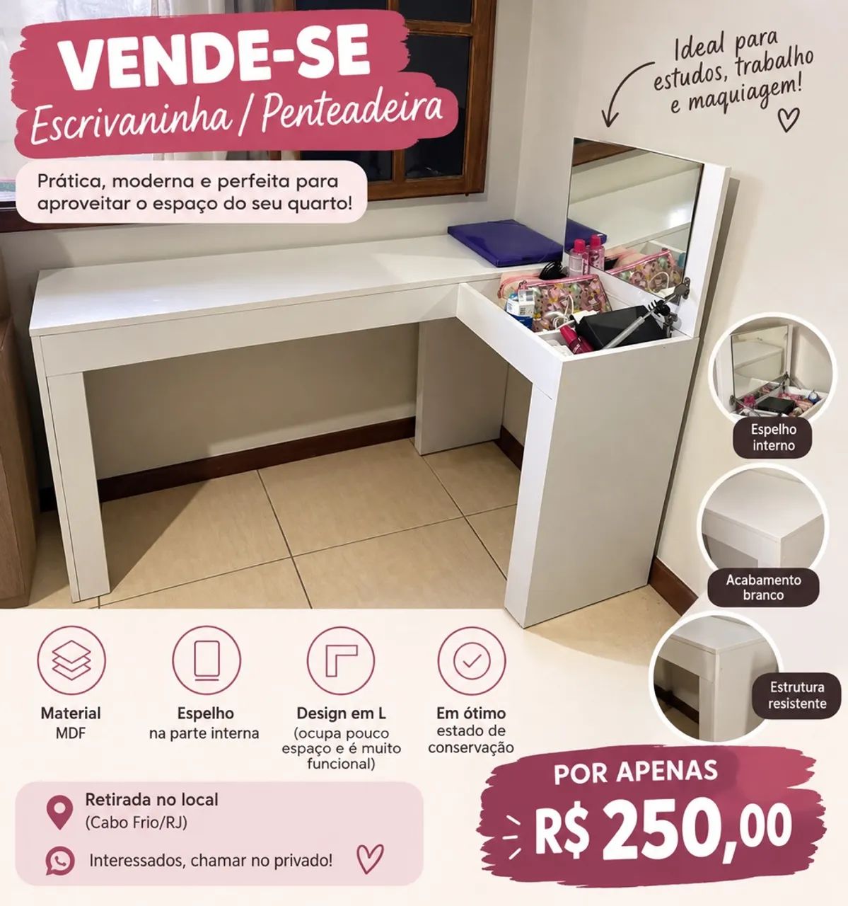 Escrivaninha/penteadeira com espelho 