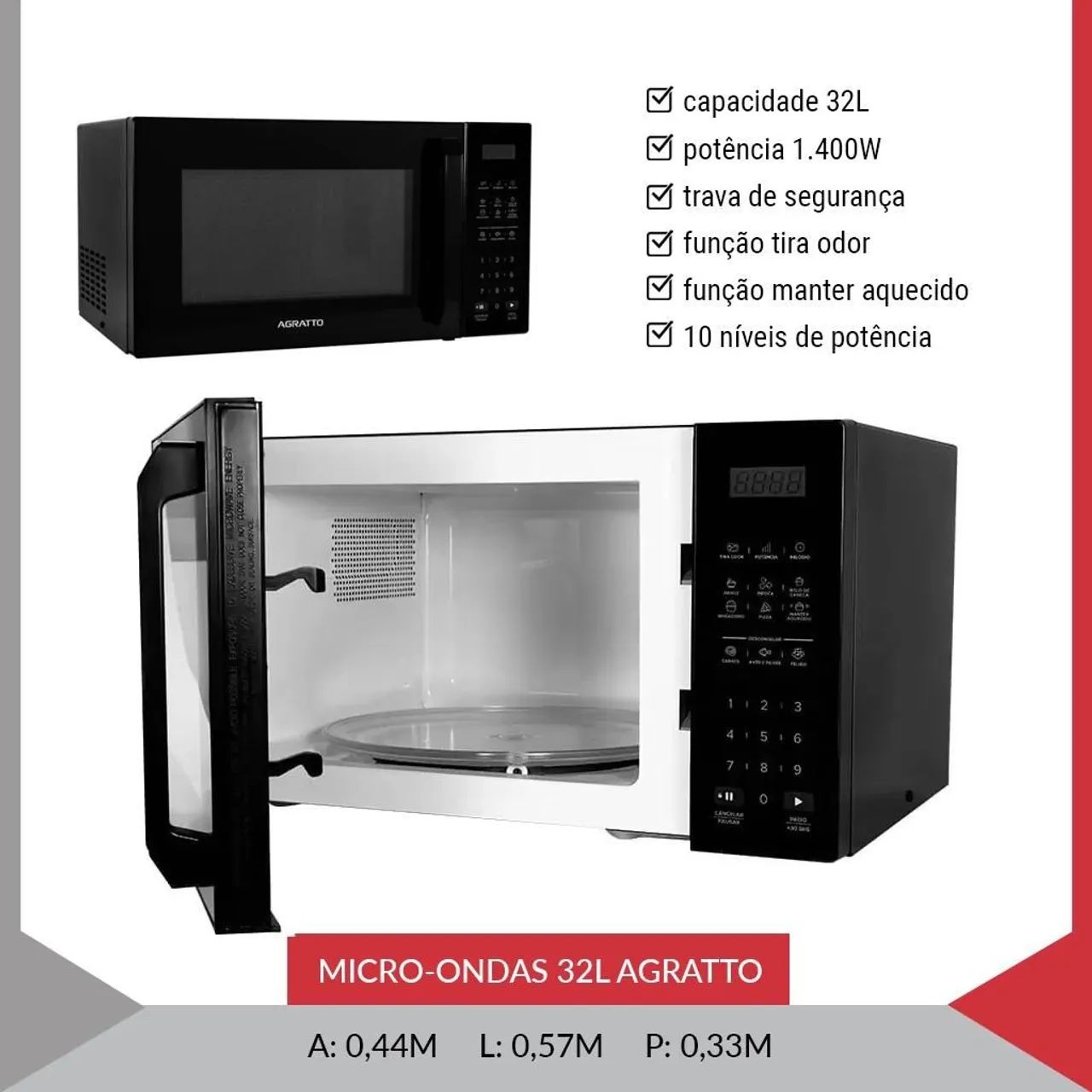 Micro-ondas agratto 32 litros 