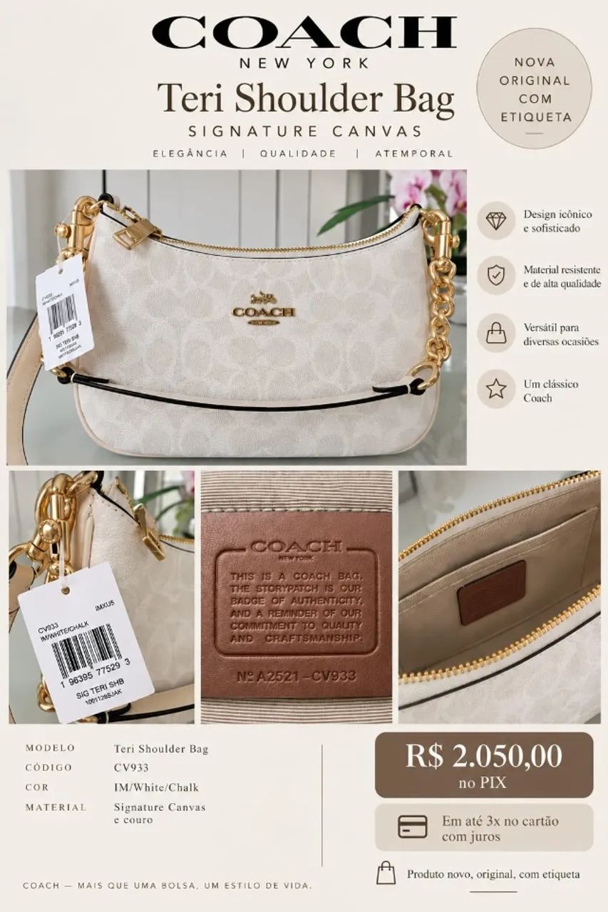 Bolsa Coach Teri Shoulder Original, nova com etiqueta  - Foto 4