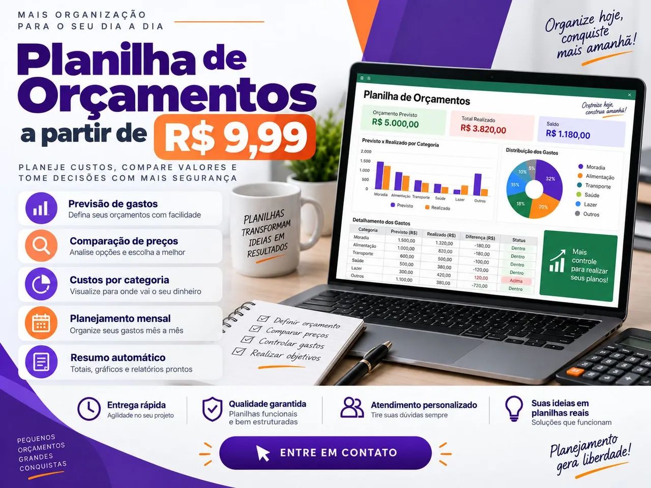 Planilhas personalizadas: controle financeiro, orçamento e estoque - Foto 2