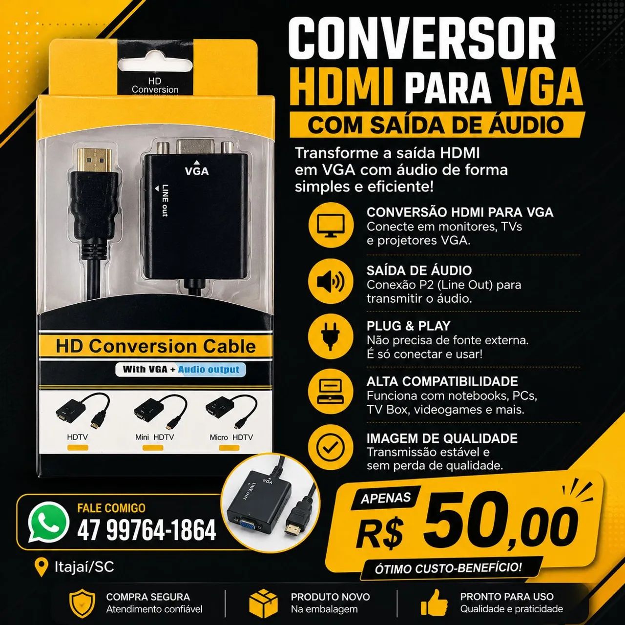 Conversor HDMI p/ VGA 