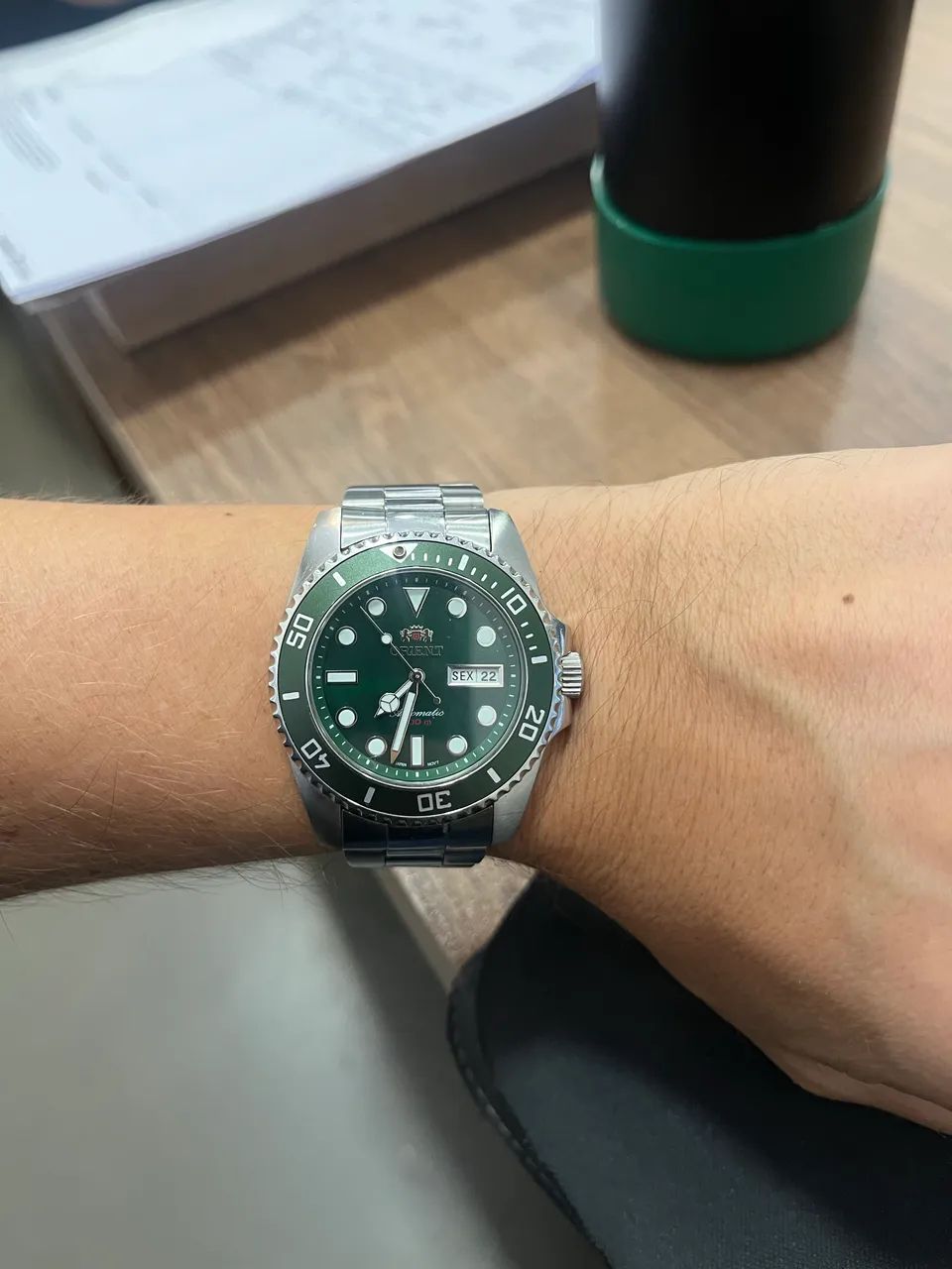 Relógio Orient Automático Submariner Verde F49SS027 E1SX - Aço - Foto 3