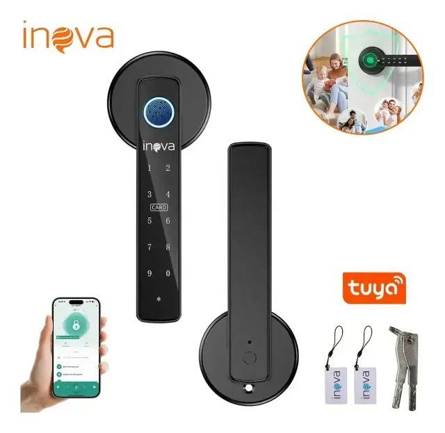 Fechadura Digital Inova Inteligente Biométrica com Senha e Cartão IC para Porta de Madeira - Foto 5
