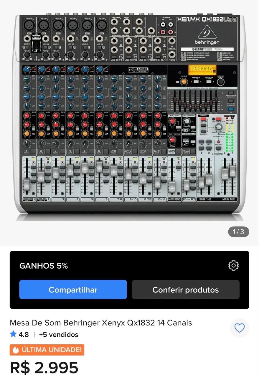 Mesa de som behringer 14 canais  - Foto 2