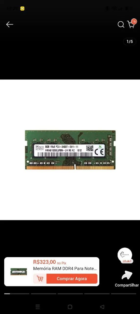 Memória ram 8gb notebook ddr4