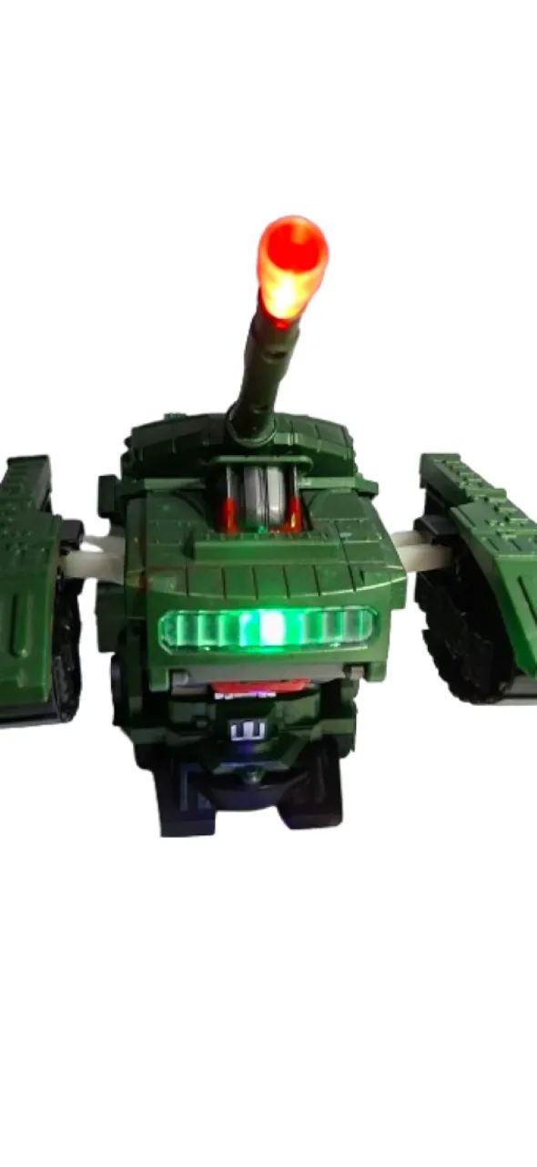 Tanque Vira Robô Transformes Carro Som E Luzes Tanque Robô Verde/ Usado - Foto 4