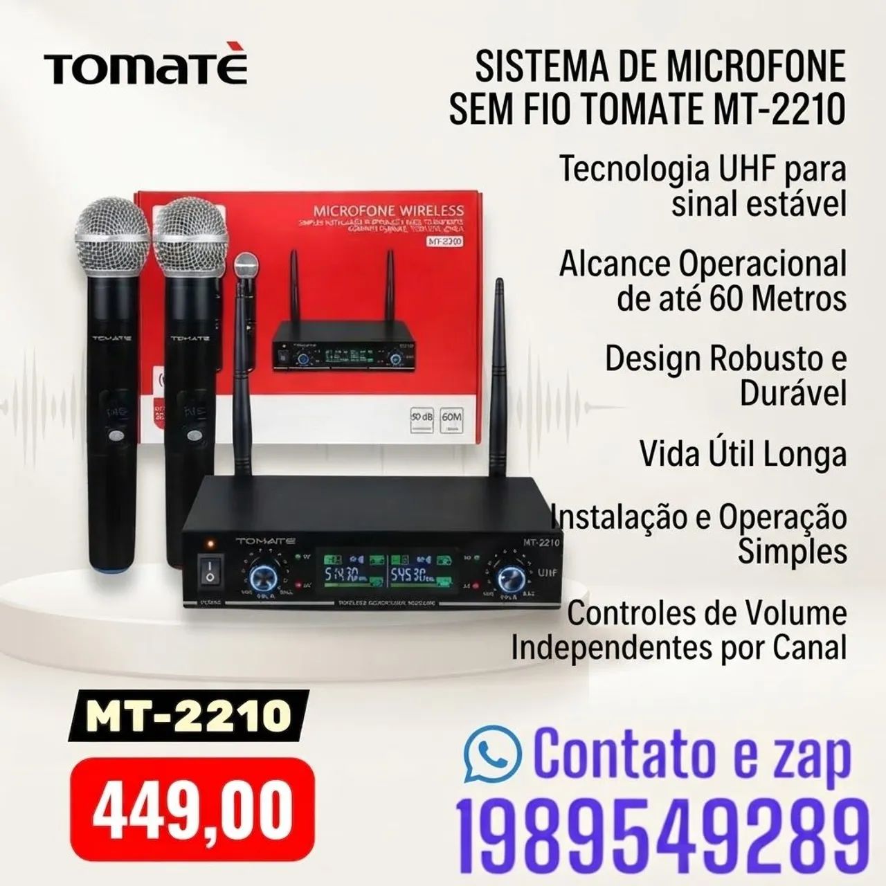 Microfone Sem Fio Tomate Uhf Duplo Mt-2208 