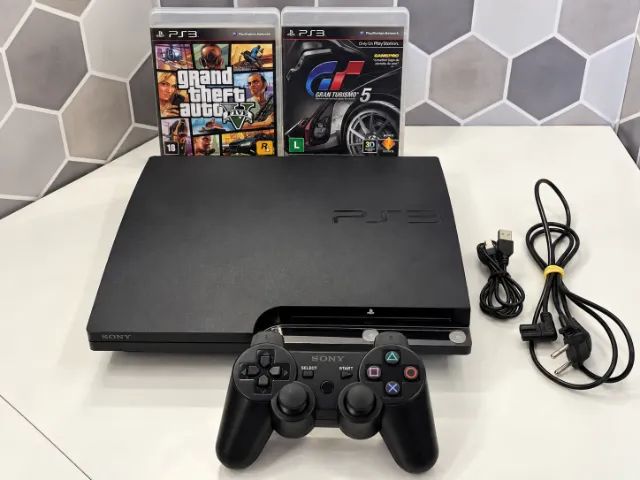 PS3 Slim em ótimo estado, completo e pronto para jogar.