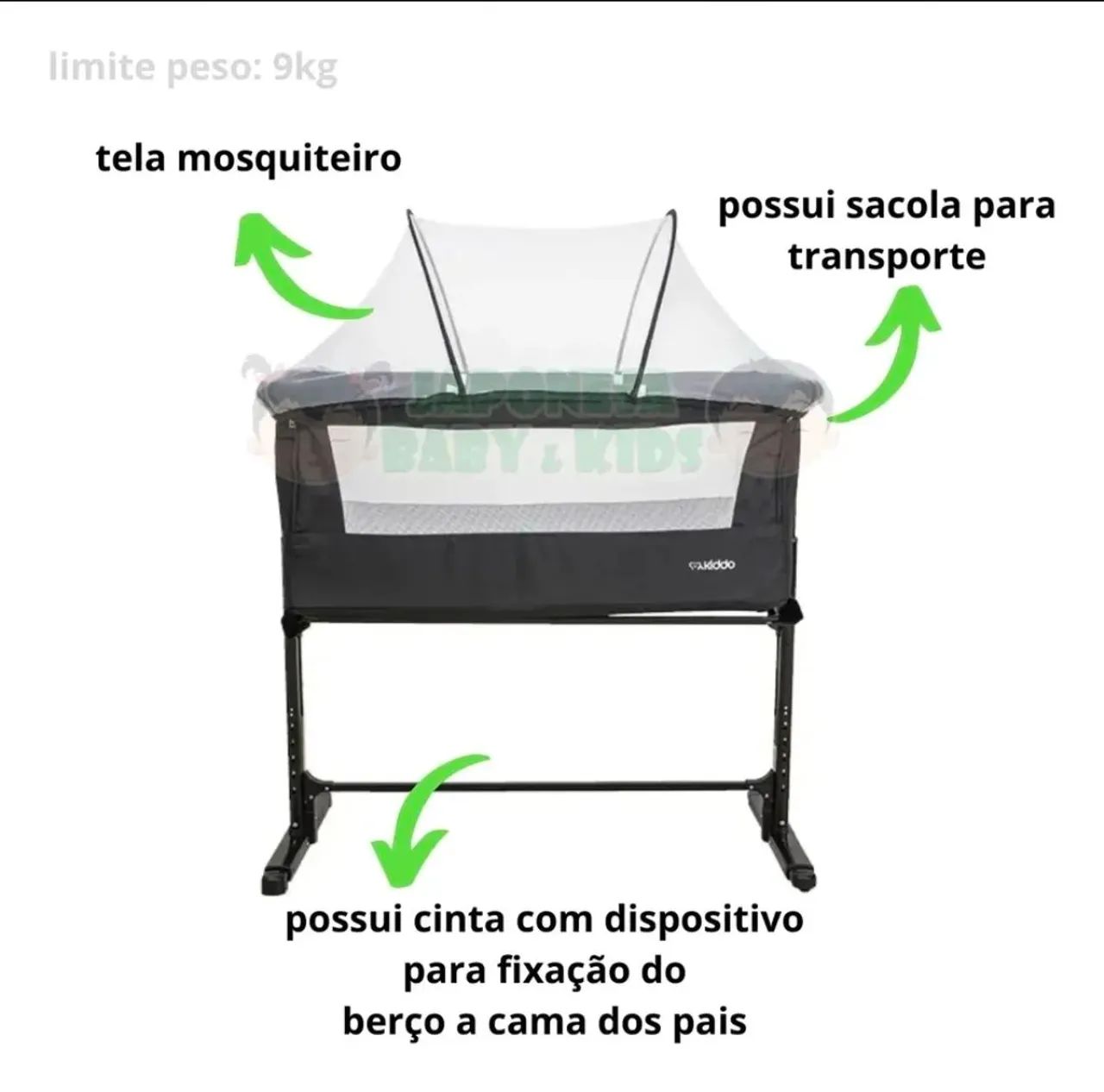 Berço Portátil Kiddo My Side | Ajuste de Altura | Lado a Lado Cama | Suporta 9kg - Foto 3