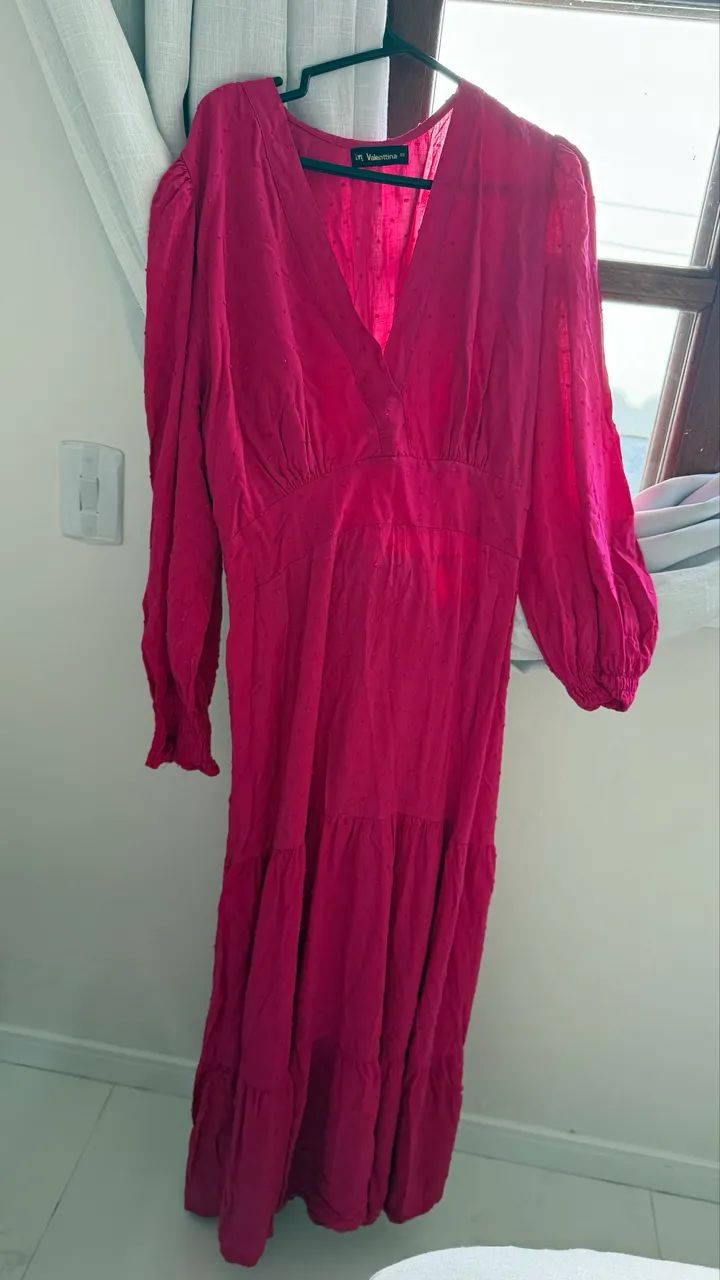 Vestido longo rosa manga longa tam M lindo 
