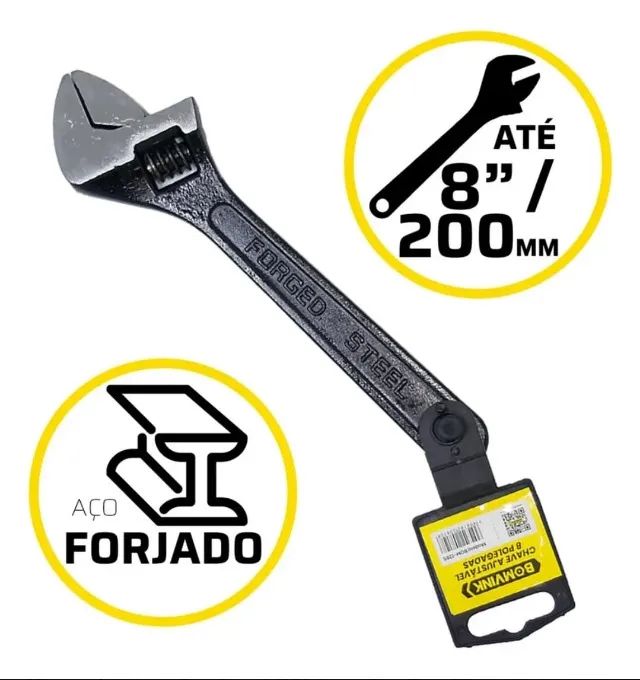 Chave Inglesa Ajustável 8 Polegadas Aço Universal 200mm Cor Preto