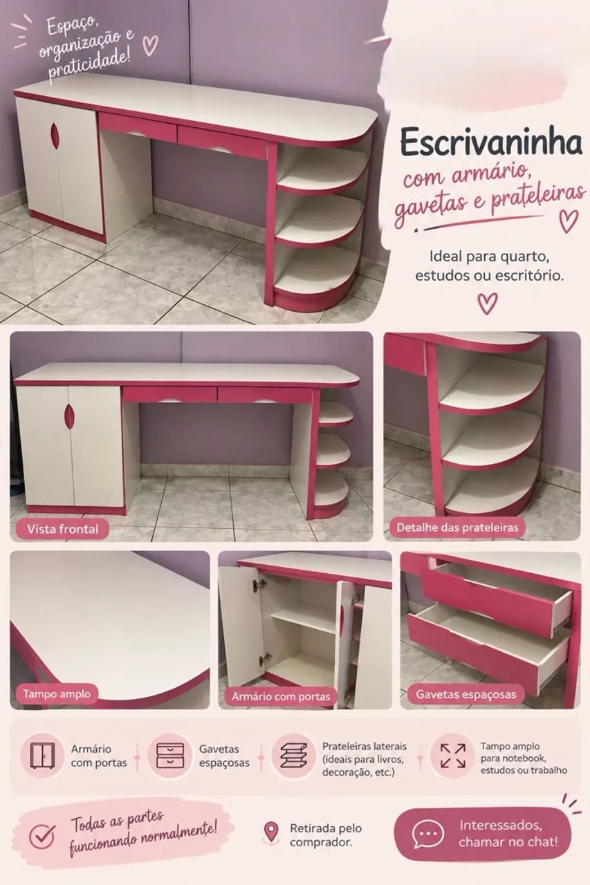 escrivaninha rosa
