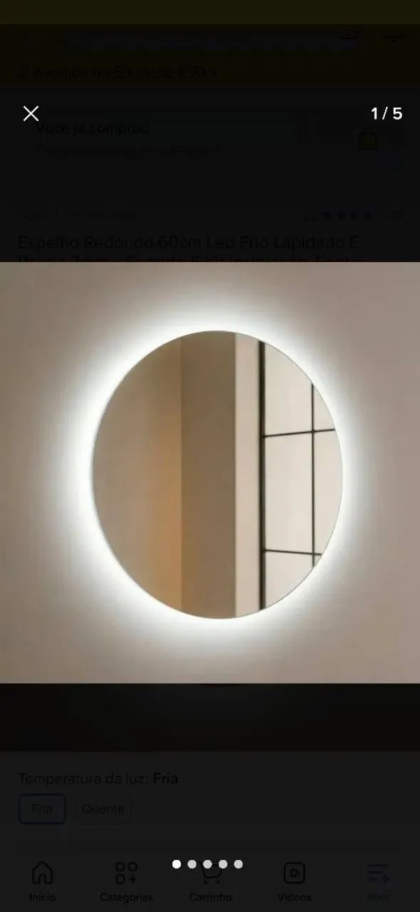 Espelho redondo 60cm LED com fonte e suporte