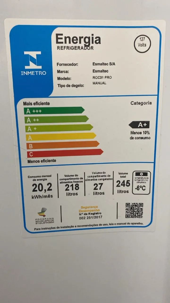 URGENTE!! geladeira esmaltec roc31 inverter 245l degelo manual branca 110v - Foto 3
