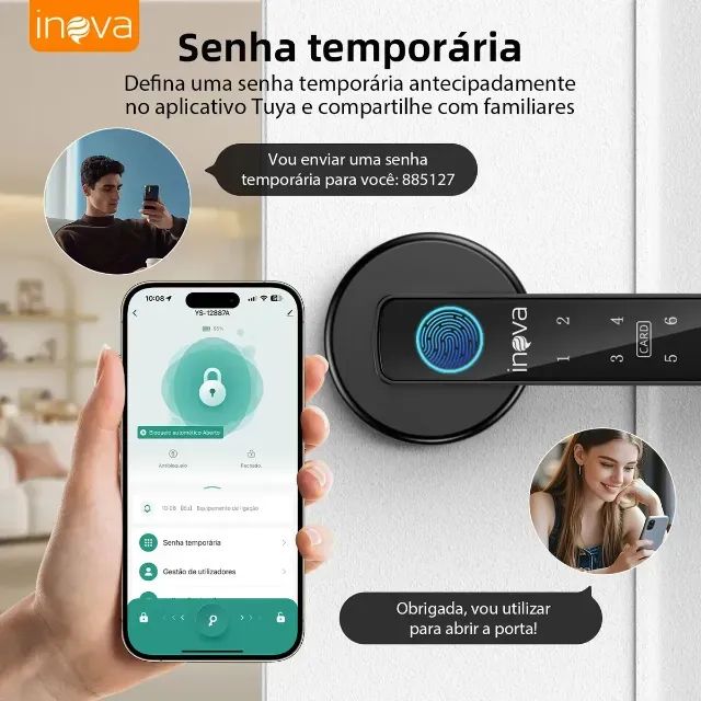 Fechadura Digital Inova Inteligente Biométrica com Senha e Cartão IC para Porta de Madeira