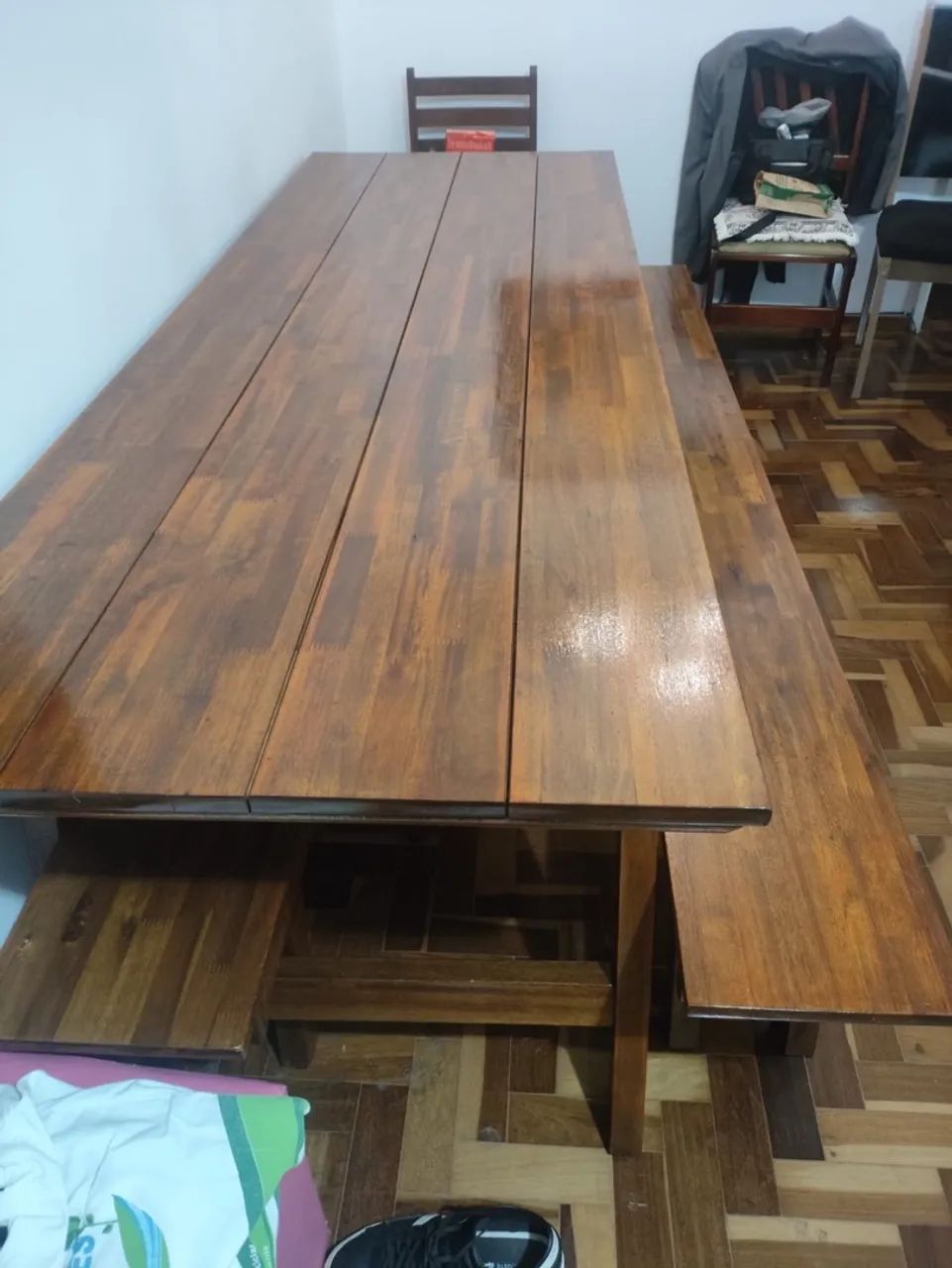 Mesa de madeira para sítio 2,40 metros + 2 bancos de madeira - Foto 2