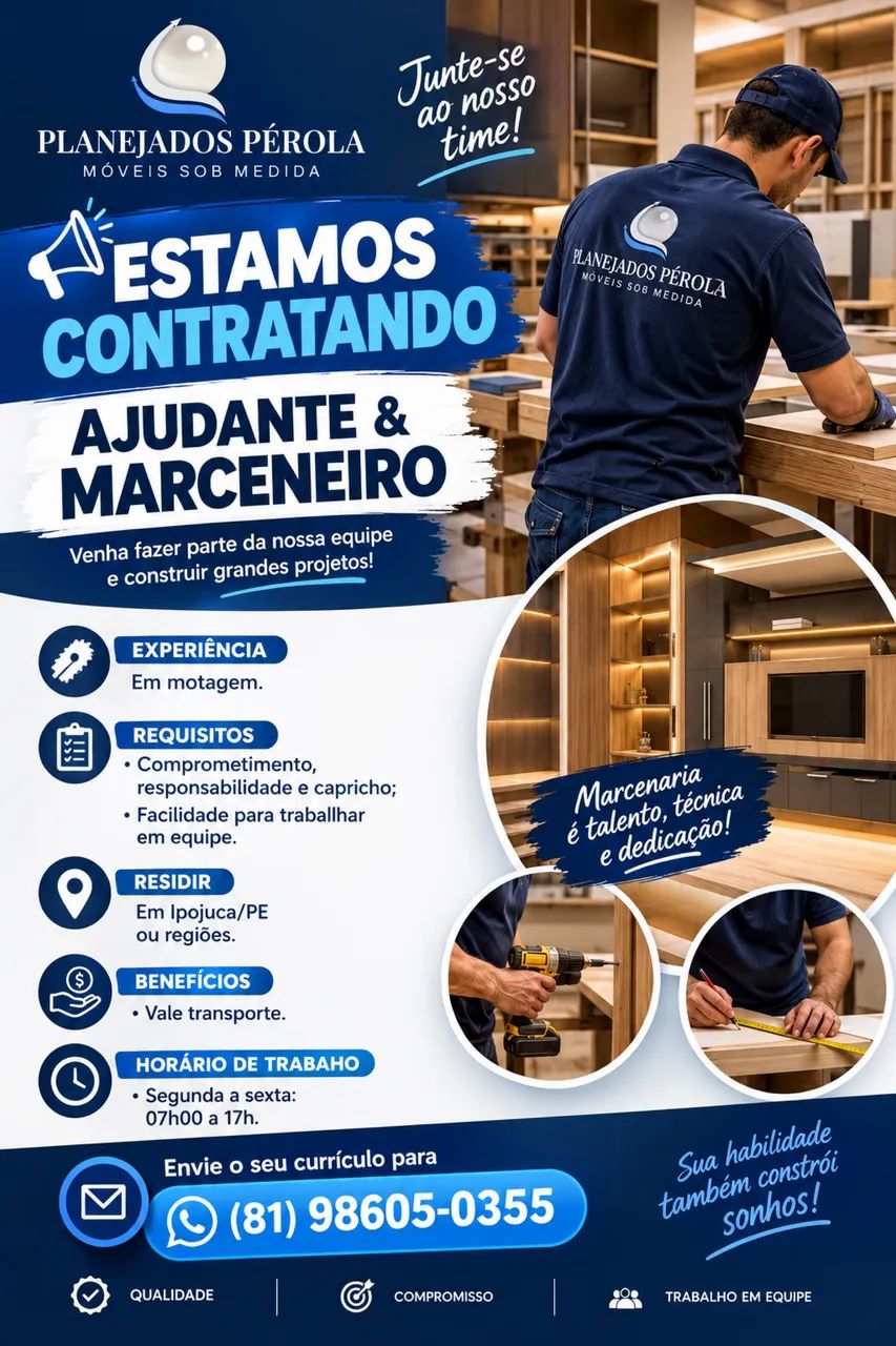 ESTAMOS CONTRATANDO AJUDANTE & MARCENEIRO