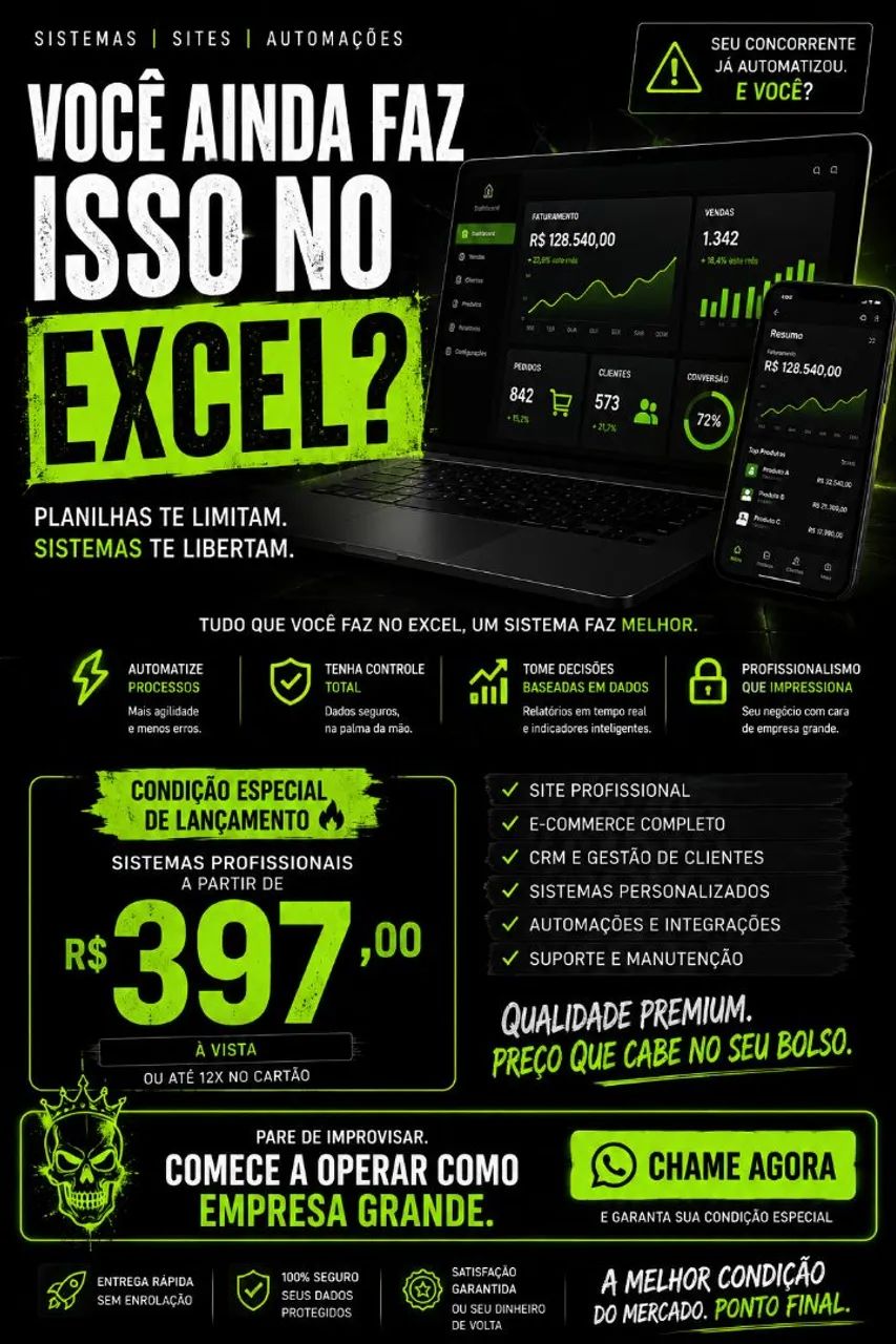 Sistemas próprios, sites, eccomerce, CRM, bot para whatsapp 