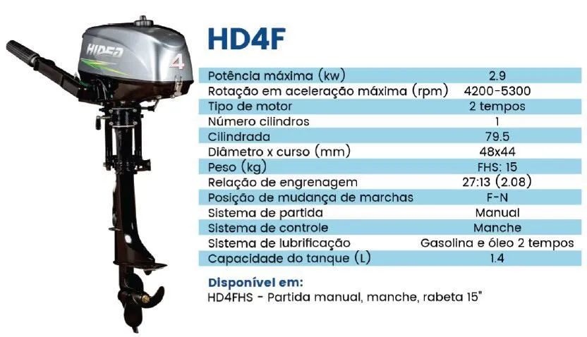 Motor de popa Hidea 4Hp 2T - Foto 3