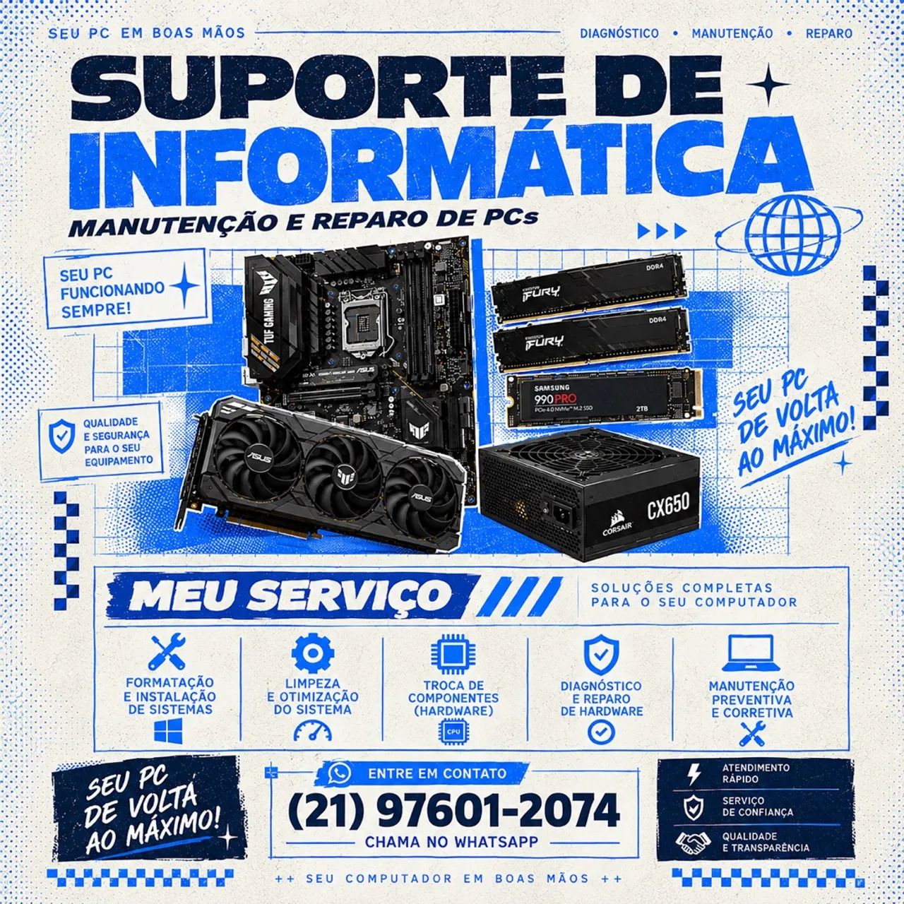 Faço serviços de informática/TI para regiões próximas!