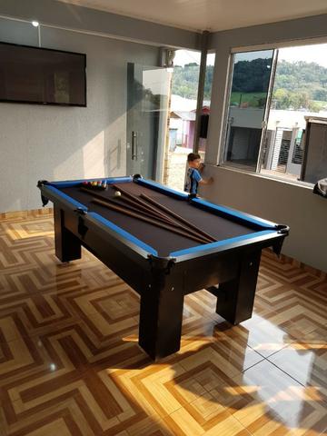 Mesa Charme Carlin Bilhares Cor Preta Tecido Preto e Borda Azul Mod. QWWS4222 - Foto 2