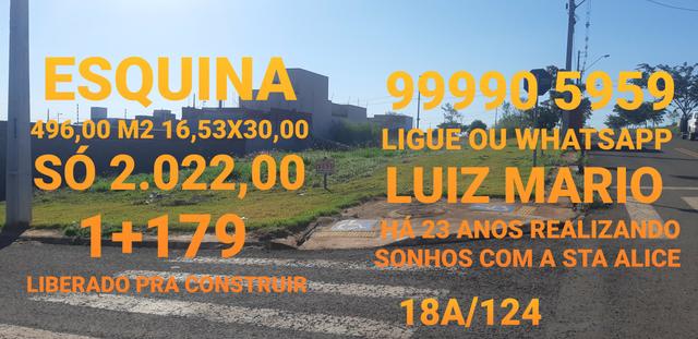 Esquina 496,00 m2 só 2.022,00