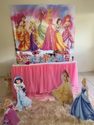 Kit Festa Princesas Disney Painel Topo de Bolo e Totens EVA