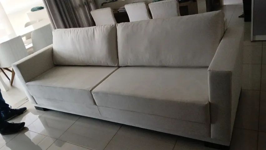 Sofá retrátil reclináveis no tecido linho sob encomenda 