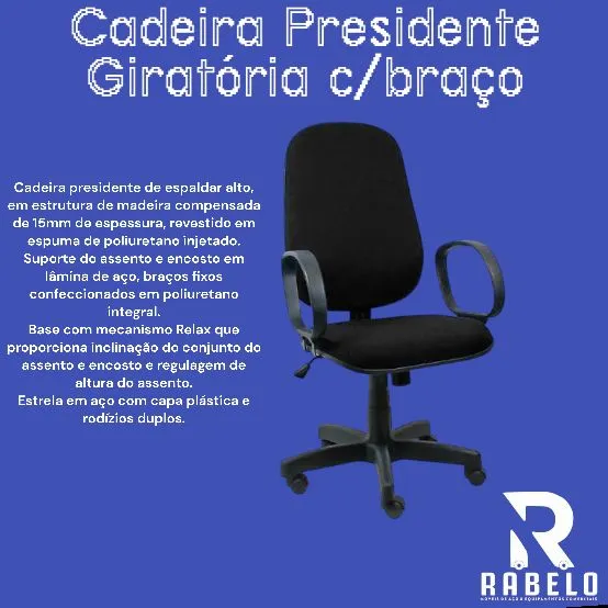 Cadeira Presidente Giratória c/braço em até 5x sem juros no cartão