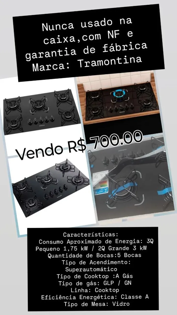 Cooktop Atlas 5 Bocas - Novo na Caixa!