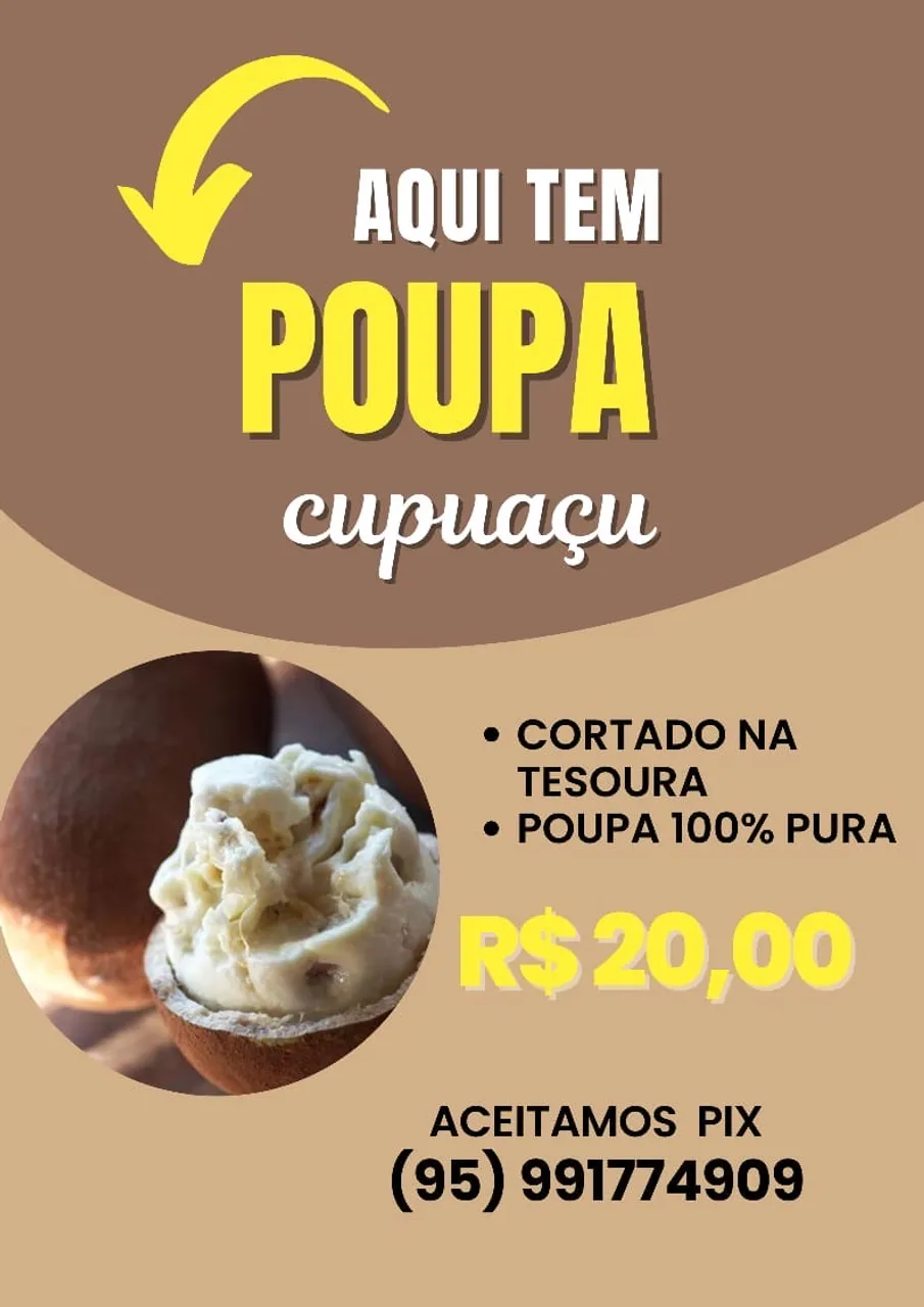 Paupa de cupuaçu cortada na tesoura e 100% pura