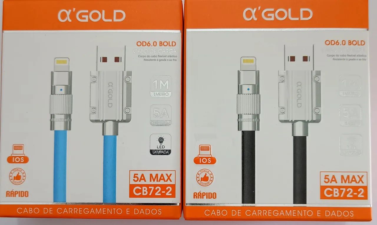 Cabo Iphone Lightning  5A Max IOS - Agold Premium -Reforçado Metal 