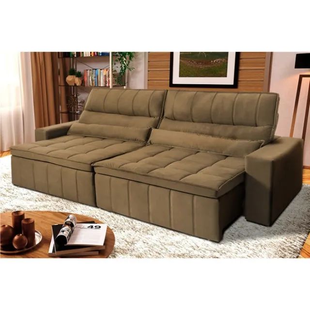 Sofá Retrátil Reclinável Supremo Suede Velut Na Cor Bege 