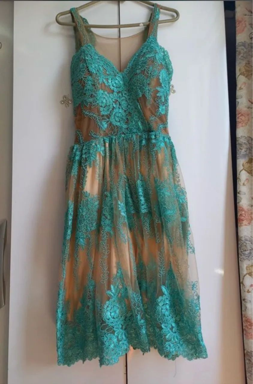 Vestido festa tule turquesa