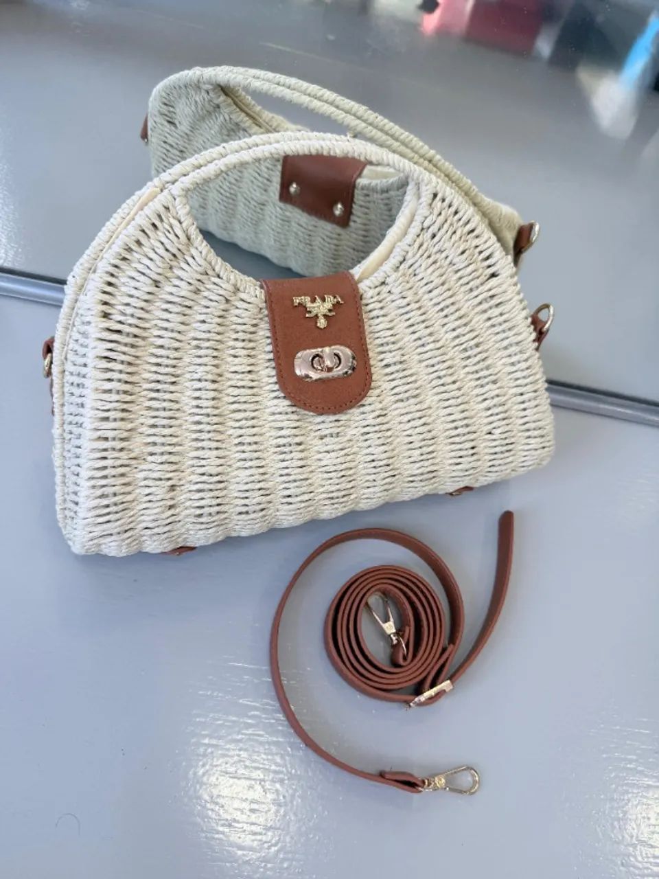 Bolsa Palha Prada Branco - Acompanha Alça de ombro - Foto 2