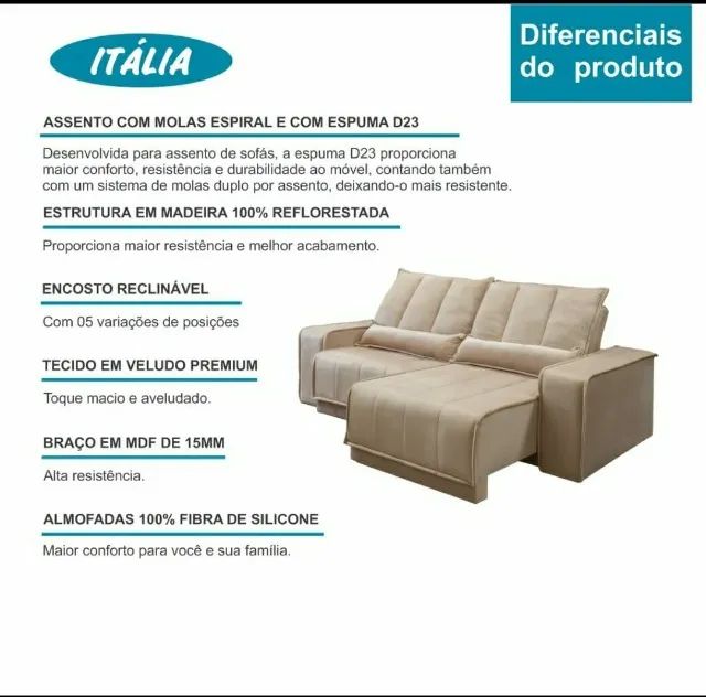 Sofá Retrátil e Reclinável Itália, Assento com Molas (Novo) - Foto 4