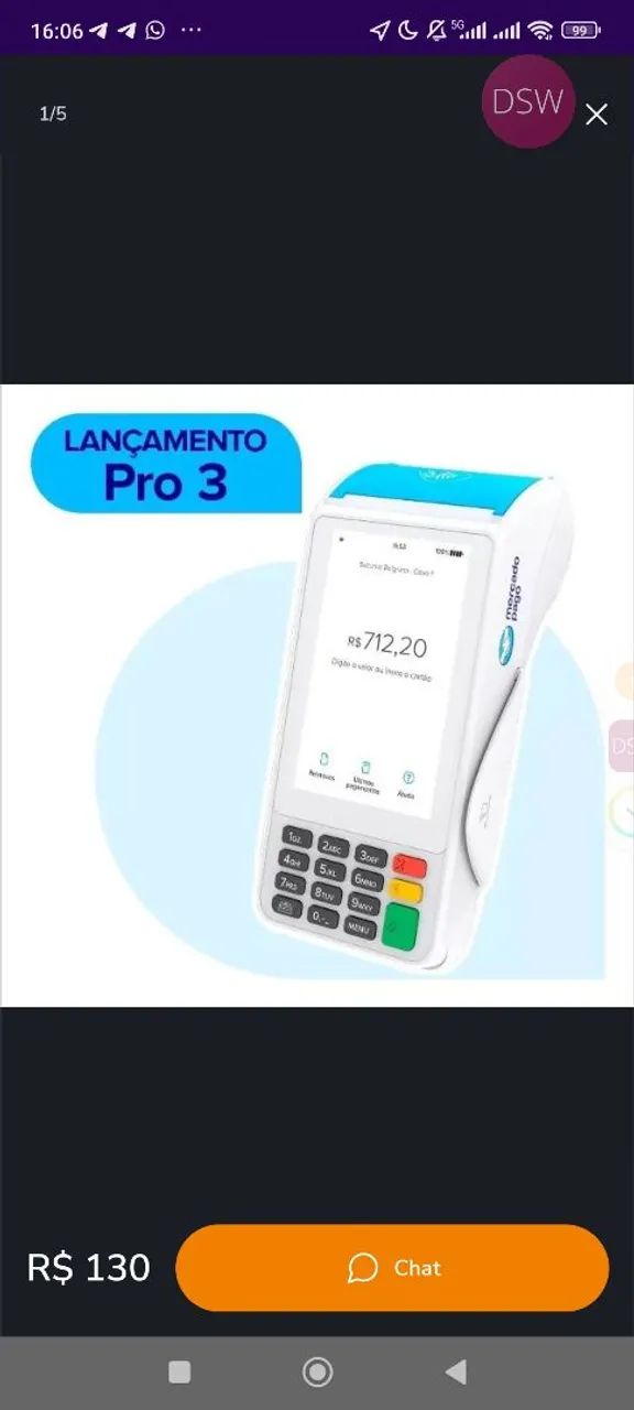 Máquina de cartão PagSeguro Pro 3 - Nova
