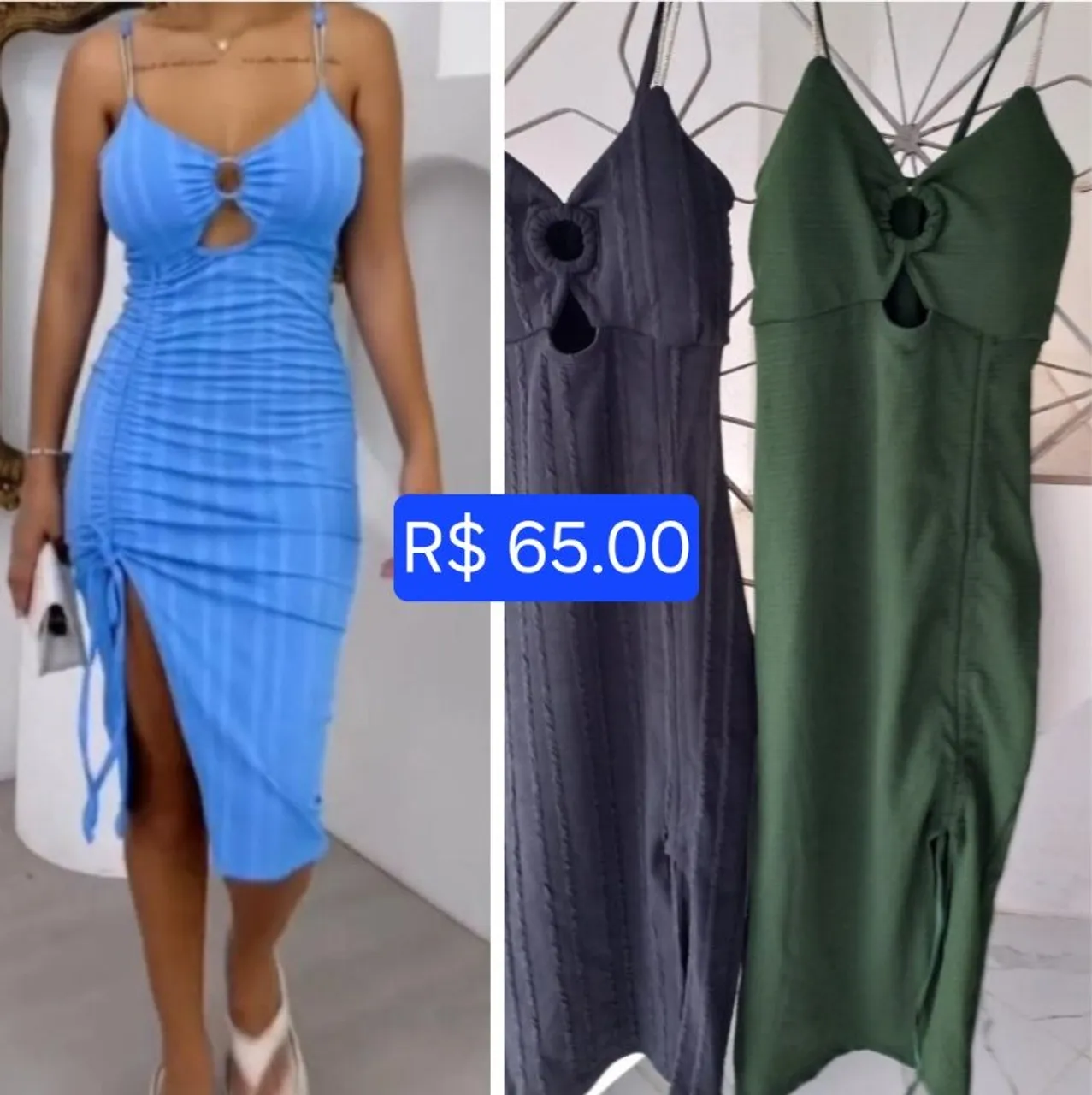 Vestido com fenda e detalhe no decote - R$65,00