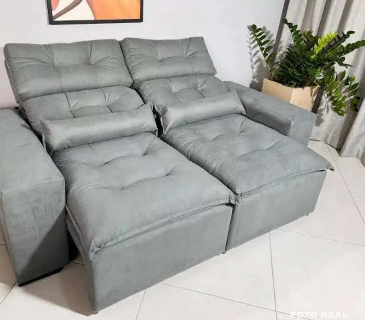 Sofá Reclinável Cinza Confortável