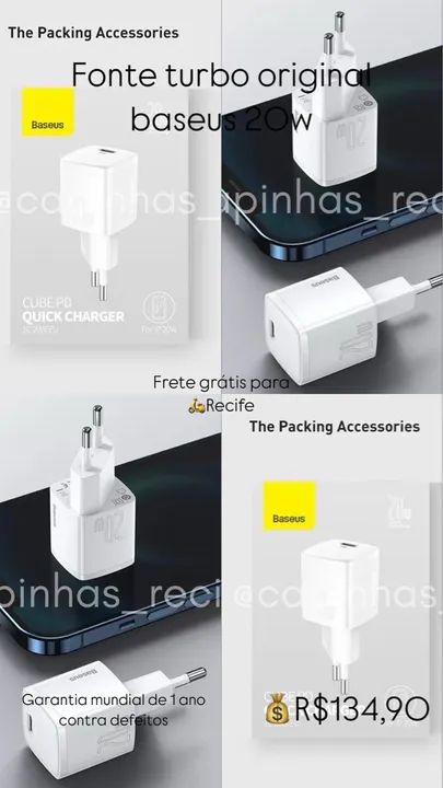 Carregador Turbo Baseus 20W Original - Cube PD