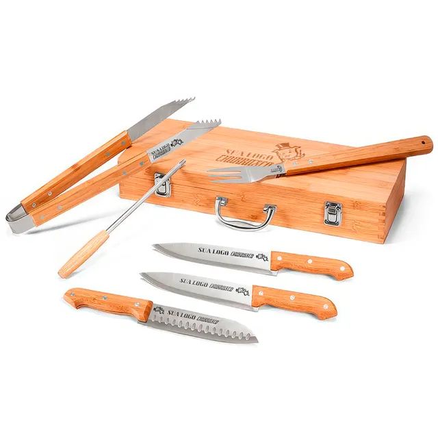Kit Churrasco Estojo de Bambu personalizado 6 Peças - Foto 4